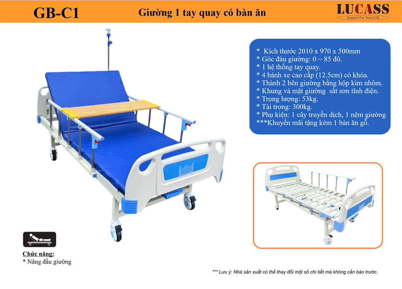 Giường y tế 1 tay quay Lucass GB-8E(GB-C1)