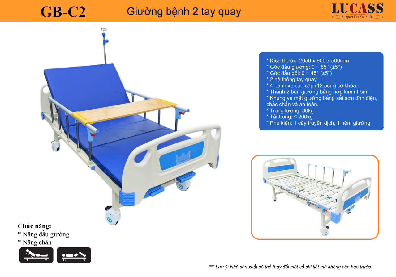 Giường bệnh 2 tay quay Lucass GB-9E(GB-C2)