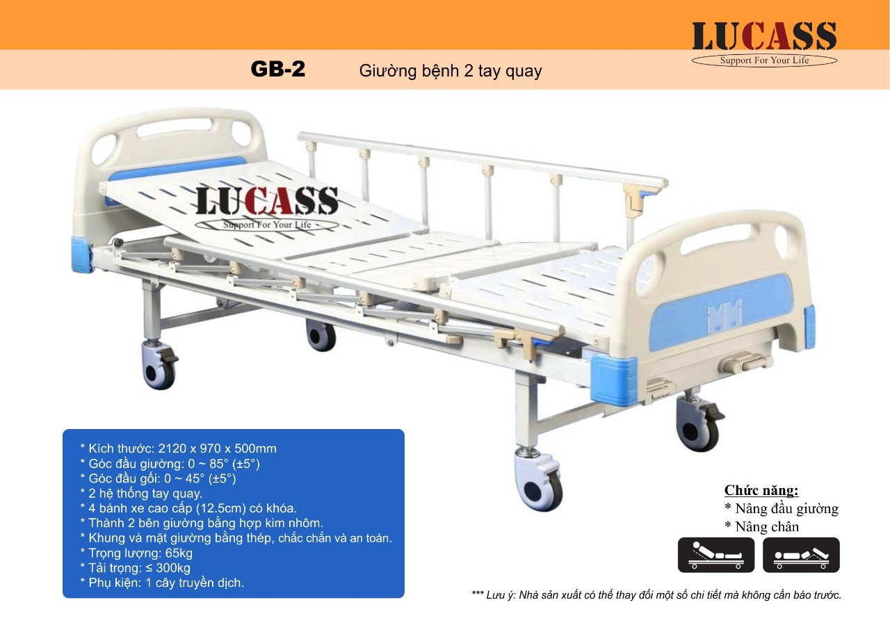 Giường bệnh 2 tay quay Lucass GB-2 giường: Gợi ý hay dành cho người xơ gan