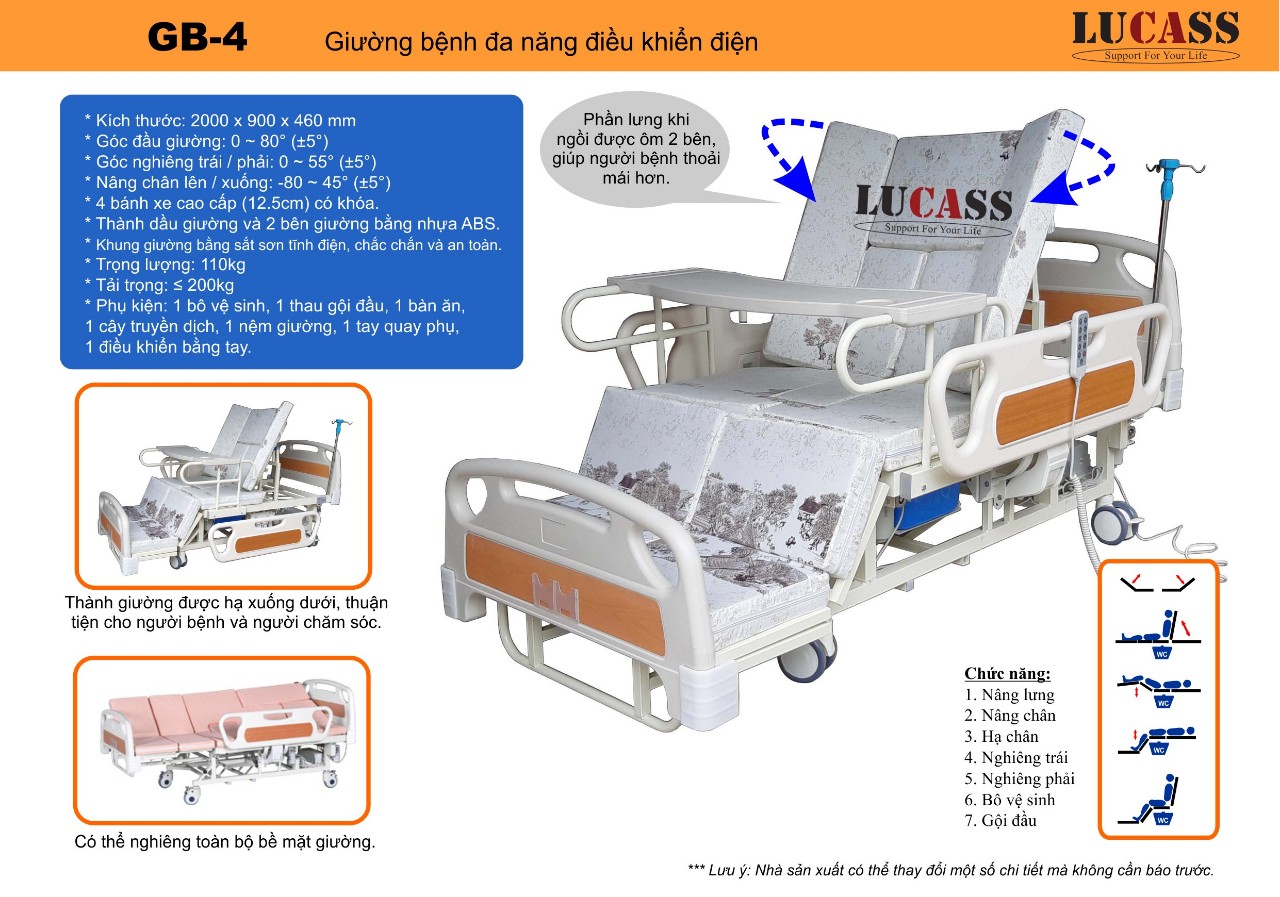 Giường bệnh cao cấp đa chức năng Lucass GB-4: Đến đâu giá tốt?